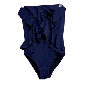 Michael Kors Navy Ruffle strapless one piece Swimsuit 8